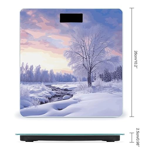Winter Landscape Weight Scale Large Bathroom Scales Digital Weight with Bright LED Display Non Slip Automatic Weighing Scale Fashion Weighing Machine for Body