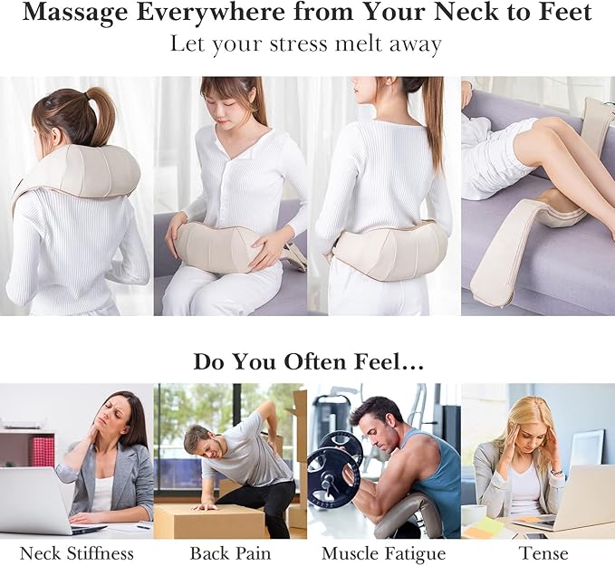 TRIDUCNA Shiatsu Neck Shoulder Back Massager with Heat - Electric Deep Tissue 3D Kneading Massage Pillow for Lower Back Calf Legs Full Body Muscle Relaxation Home Office and Car Use