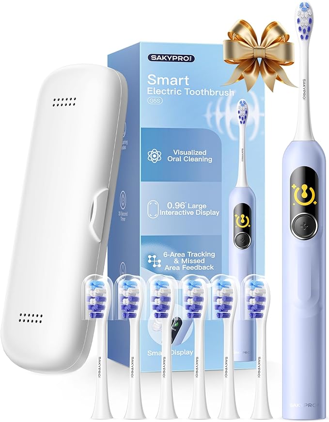 AI Electric Toothbrush w/ 6 Brush Heads Smart Sonic Toothbrush for Adults Kids Teens 150-Day Rechargeable Battery Whitening Real-Time Brushing Map Travel Case (G5S)
