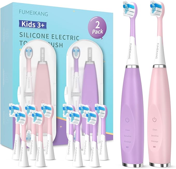 Kids Electric Toothbrushes 2 Pack Smart Sonic Toothbrush for Boys and Girls 3 4 5 6 7 8 9 10 11 12 (Purple+Pink 2 Pack)
