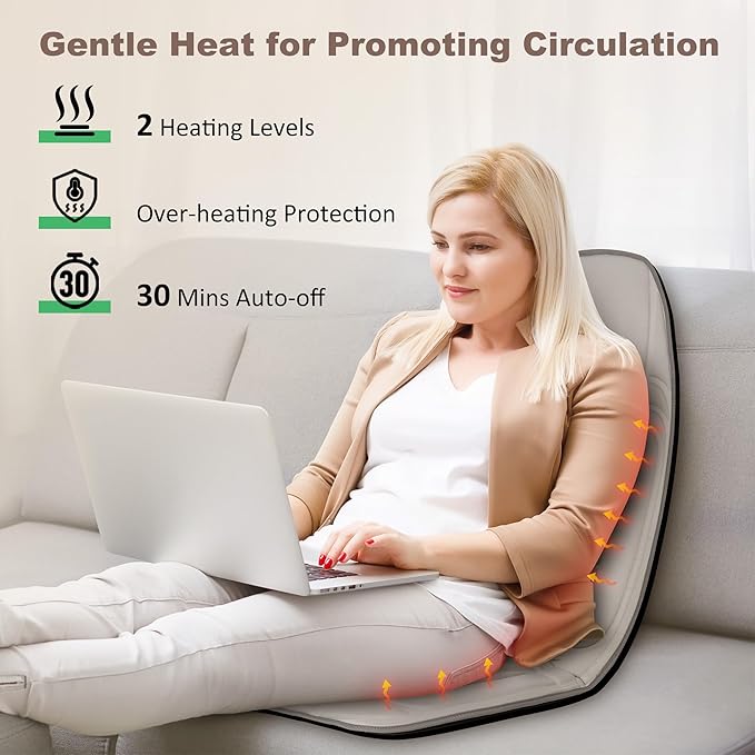 Vibration Back Massager with Heat Massage Chair Pad with 10 Vibration Motors &amp 2 Heating Levels Chair Massager for Recliner Sofa Beige