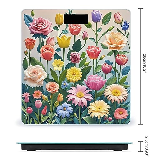 Garden Flowers Scale for Body Weight Highly Accurate Digital Bathroom Body Scale Digital Bathroom Scales for People Anti-Slip Large LCD Display Smart Scales