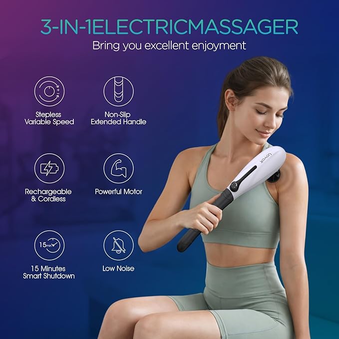 VOYOR-HEALTH Back Massager Handheld for Muscles Relaxation Percussion Massager for Pain Relief Deep TissueVariable Intensity with 5 Multi-Functional Heads for Neck Shoulder Legs