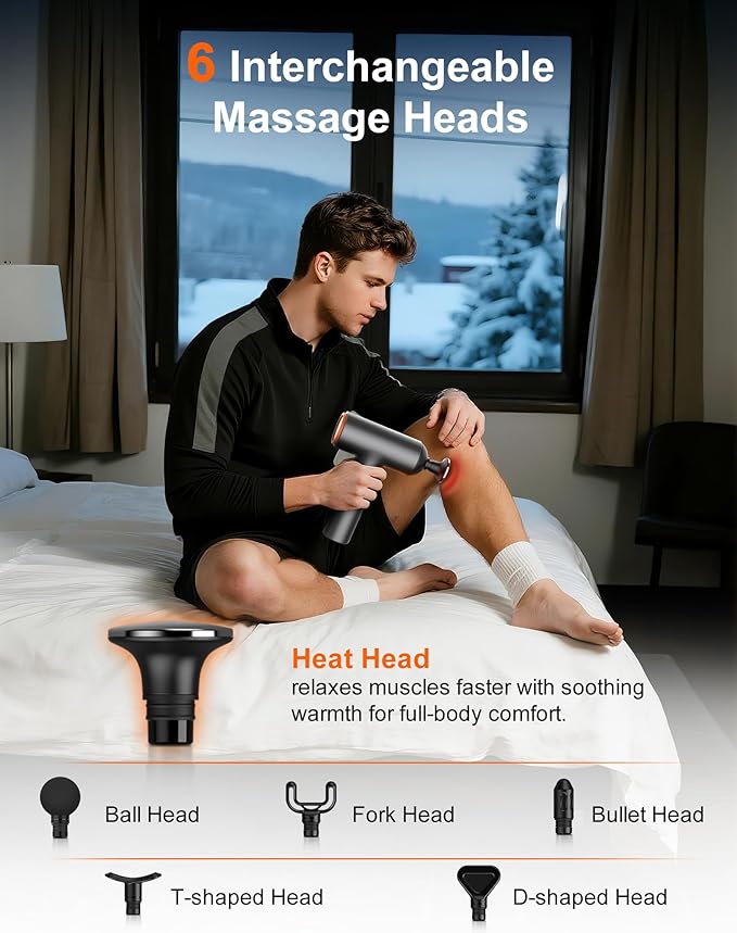 arboleaf Thermal Massage Gun Deep Tissue with Heat Handheld Muscle Percussion Massager with Full-Metal Head 6 Replacements for Athletes Pain Relief Relax Gifts for Men and Women
