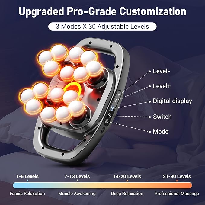 16 Head Massage Gun Deep Tissue Percussion Back Massager with 3 Modes &amp 30 Intensities Quiet Muscle Massage Pain Relief Portable Percussion Massage Gun for Back Neck Shoulders Legs Waist B