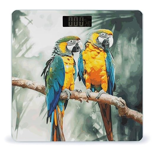 Parrots Scale for Body Weight Anti-Slip Digital Bathroom Scale Sturdy Toughened Glass Weighing Scales High Precision Safe Rounded Corners Smart Scales