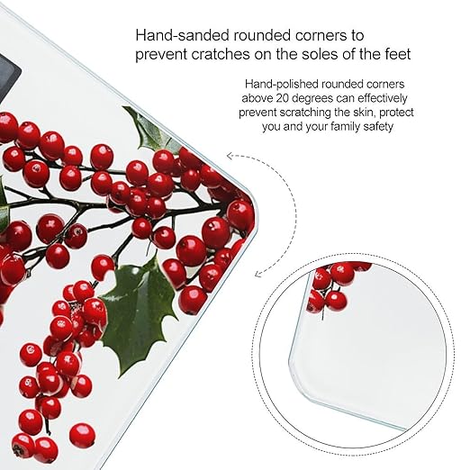 Holly Berry Branches Weight Scale Large Bathroom Scales Digital Weight with Bright LED Display Non Slip Automatic Weighing Scale Fashion Weighing Machine for Body