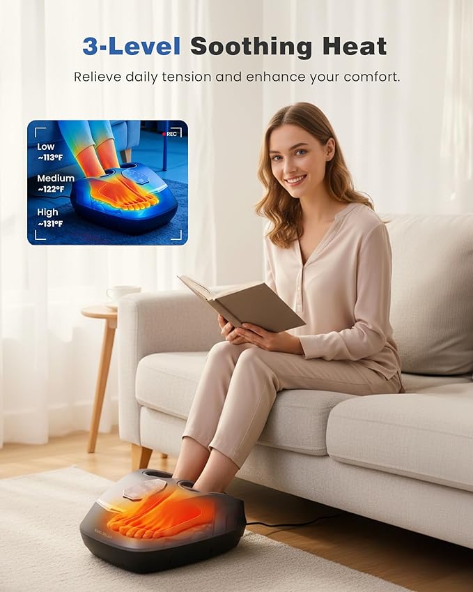 KING RELAX Shiatsu Foot Massager with Heat 2026 Upgraded Deep Kneading &amp Squeeze Massage for Plantar Fasciitis Modern Sculpted Design Fits Up to Size 14 FSA Eligible HSA Store Mothers Day Gif