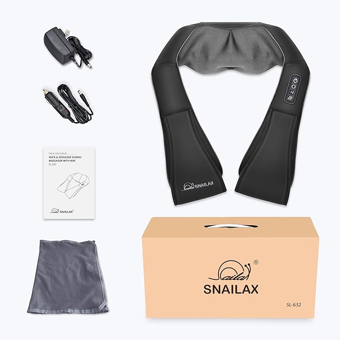 Snailax Neck Massager with Heat Shiatsu Neck Back Massager for Pain Relief Deep Tissue Knead Shoulder Massager Pillow for Back Leg Muscle Gifts for Dad