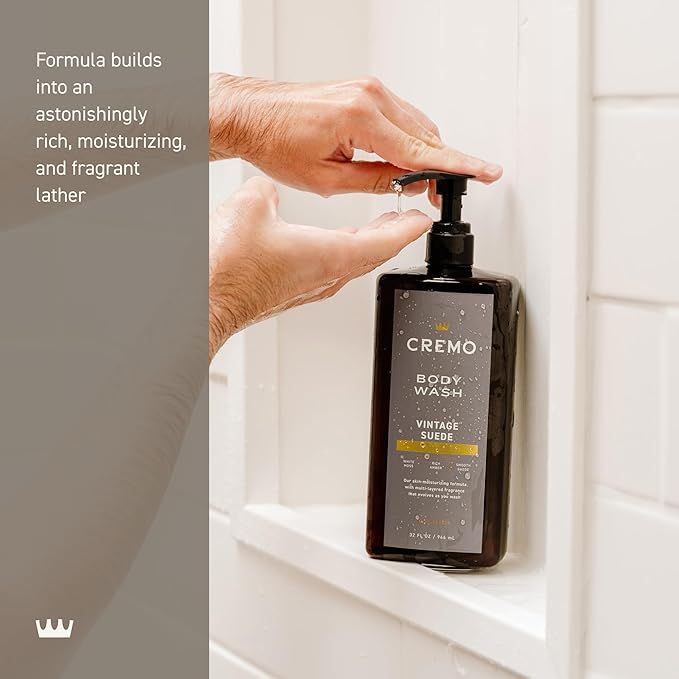 Cremo Rich-Lathering Vintage Suede Body Wash for MenA Vintage Suede with Notes of White Moss and Rich Amber32 Fl Oz(Pack of 2)