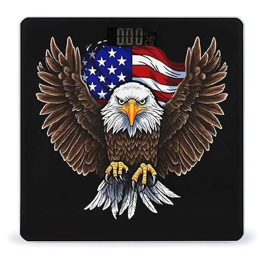 USA Flag Patriotic Eagle Scale for Body Weight Sturdy Tempered Glass Weighing Scales with LCD Display Accurate Digital Bathroom Scale Convenient Body Fat Smart Scales Easy Read