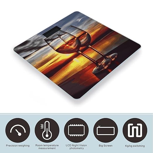 Sunset Wine Glass Weight Scale Digital Electronic Scales Bathroom Scale Larg LCD Backlight Display High Precisio MeasurementsTempered Glass