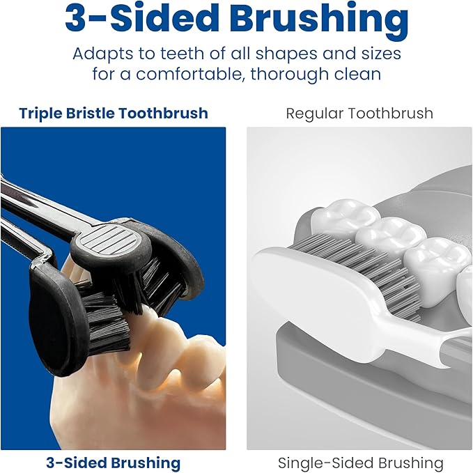 Triple Bristle Max Sonic | 3 Sided Toothbrush w/ 4 Modes | Dentist Created &amp Approved Triple Sided | Soft Charcoal Infused Nylon Bristles | Rechargeable &amp Waterproof