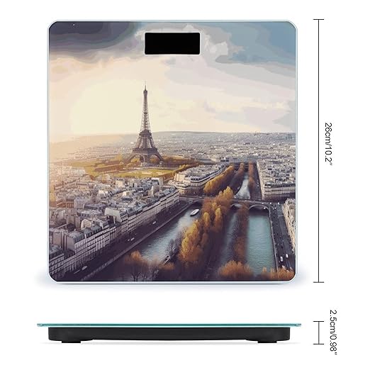 Aerial View of Paris Cityscape Digital Bathroom Scale for Body Weight with High Precision Digital Weighing Scale with BMI Clear LCD Display and Step-On Measures Weight Up to 180kg