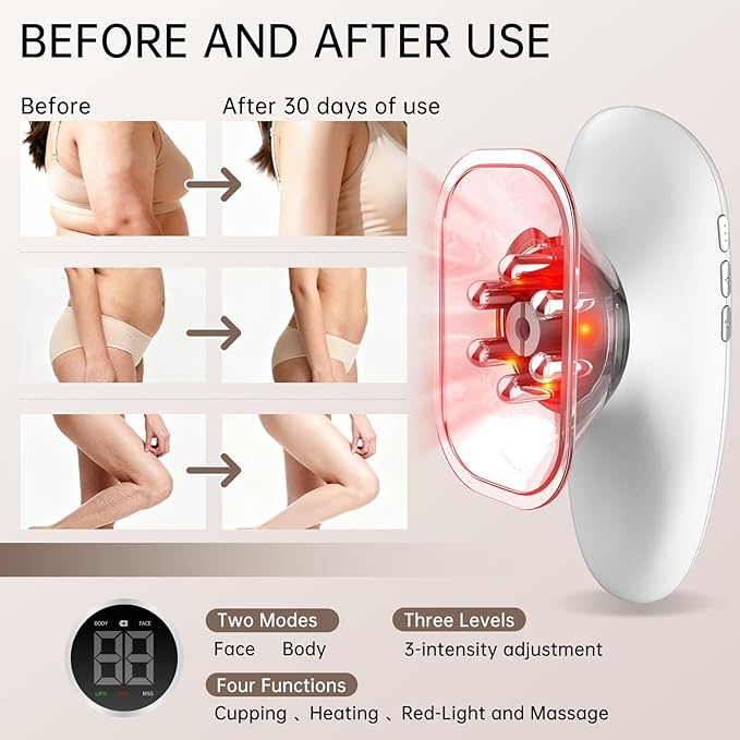 4 in 1 Body Sculpting Machine-Lymphatic Drainage Massager with 4 Adjustable Functions:HeatingCuppingRed Light &amp Massage for Belly Waist Arms Legs and Face