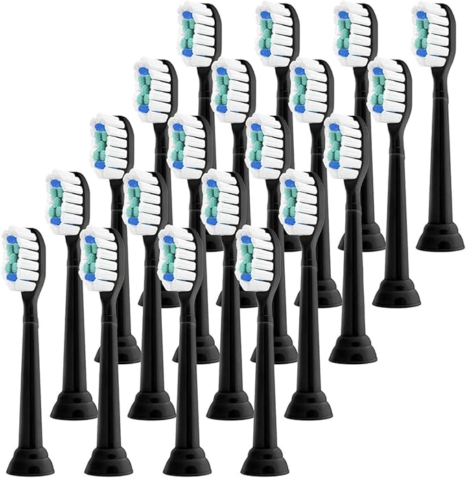 Compatible for Replacement Toothbrush Heads Compatible with Philips Sonicare Electric Brush Head 1100 2100 4100 5100 5300 6100 7500(Black-20 Pcs)