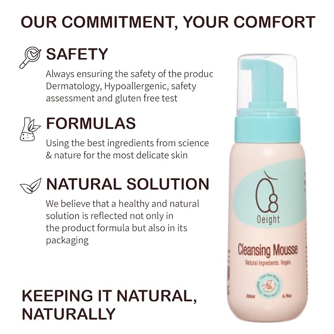 Cleansing Mousse: Natural Baby Body Wash Foam with Dunaliella Salina Dead Sea Minerals Soothes Softens Energizes Protects Skin 6.76 Oz