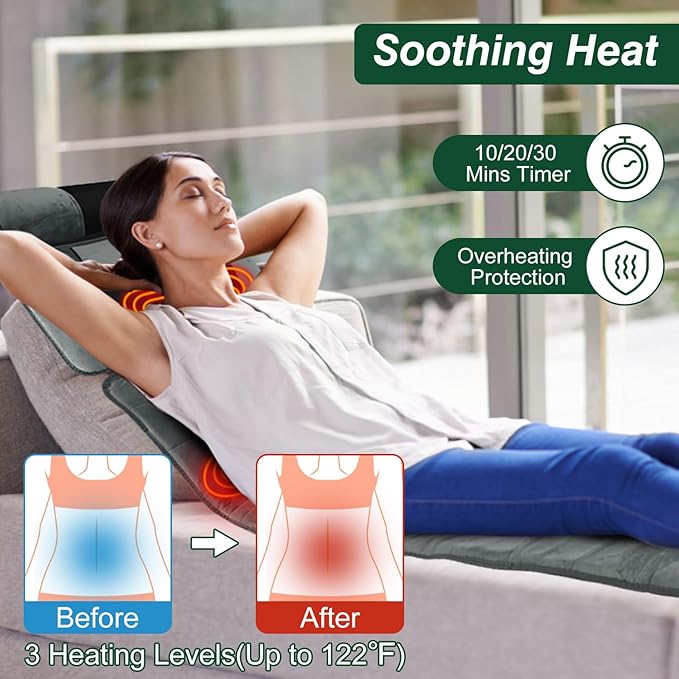 Full Body Massage Mat with Heat 10 Motors Vibration Massage Chair Pad with 3 Timer Settings Multifunctional Full Body Relaxation Seat Back Massager for Indoor Bed Sofa Chair