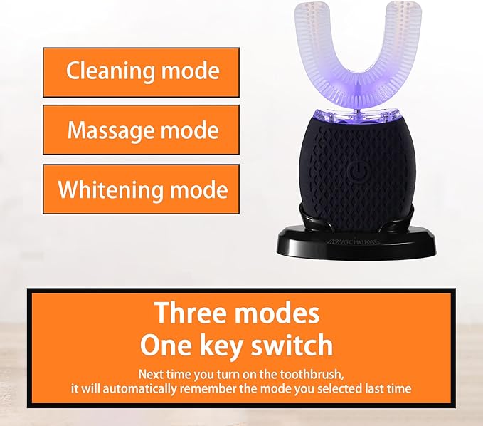 Ultrasonic Toothbrush for Adults Automatic Electric Ultrasonic Toothbrush 30'' Automatic Timer Wireless Charging Washable Travel Home Dual-use (Black M)