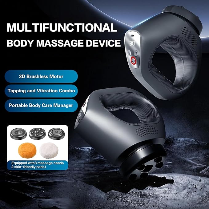 3D Rotating Massage Gun Cordless Deep Tissue Body Massager with 30 Speeds &amp 6 Modes for Muscle Recovery &amp Body Sculpting Handheld Electric Massager for Back Neck Shoulder for Women &amp Men