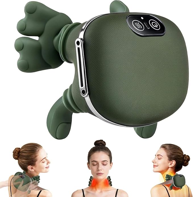 Neck and Shoulder Massager with Heat Bionic Hand Kneading Deep Tissue Massager for Neck Shoulders &amp Back Pain Relief Wireless Rechargeable Hands-Free Massage Device (Green)