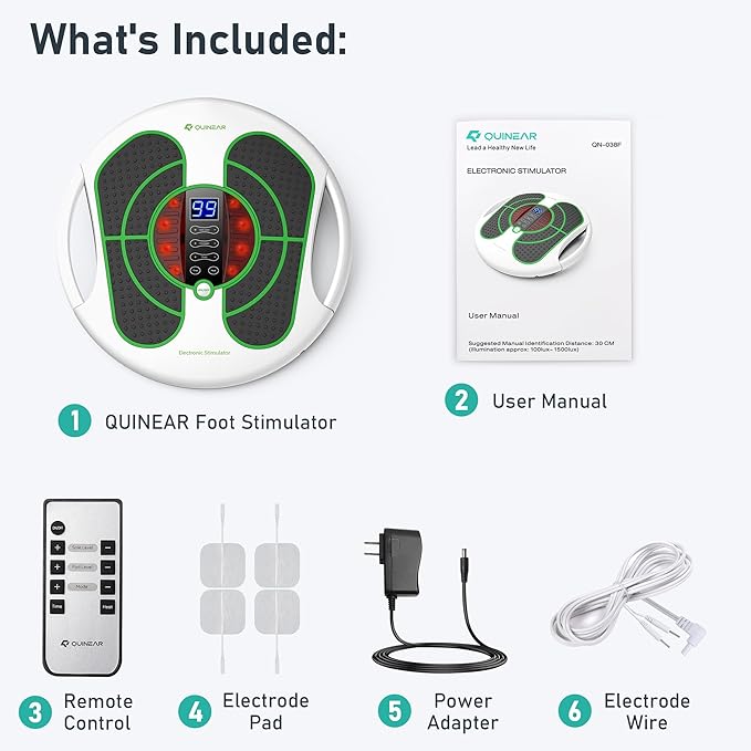 QUINEAR Foot Massager with TENS &amp EMS for Neuropathy Foot Stimulator for Pain Relief and Circulation Nerve Muscle Massager with Remote Control Relieve Swelling and RLS