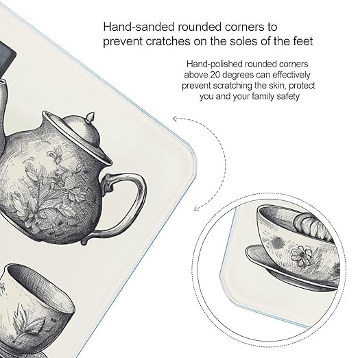Hand Drawn Teapots and Cups Weight Scale Large Bathroom Scales Digital Weight with Bright LED Display Non Slip Automatic Weighing Scale Fashion Weighing Machine for Body