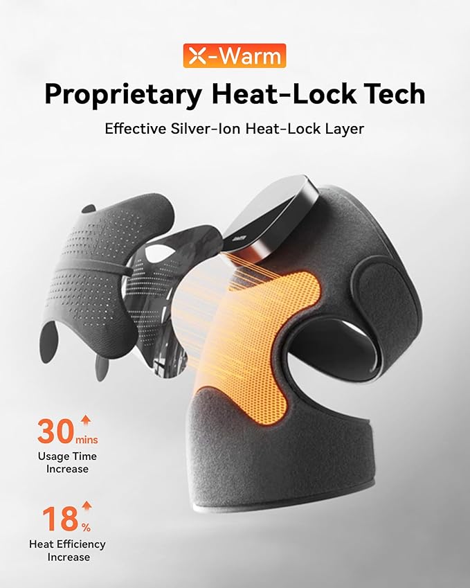 Knee Massager with Heat Vibration for Pain Relief MAXwarm 5.0[2026 Upgraded]-Heated Knee Brace with 5 Heat Levels and 4 Massage Motors X-Warm Heat-Lock Tech for Men Women(Grey 2-Pack)
