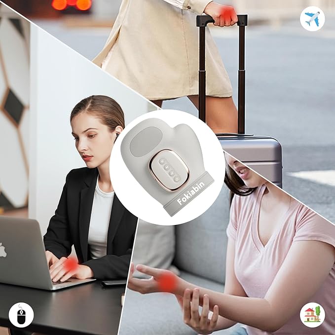 Electric Hand Massager with Heat and Compression 6 Modes Electric Massager for Comfort Battery-Powered Rechargeable Portable Office Trave Use 60ml Aloe Lotion &amp Compression Gloves