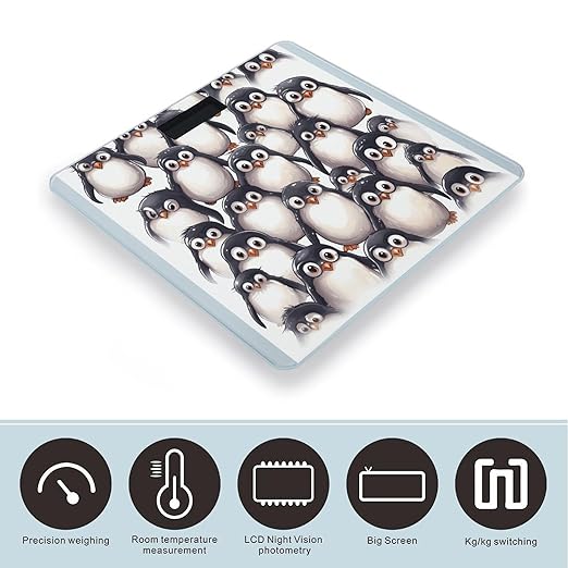 Cute Baby Penguins Sketch Digital Bathroom Scale for Body Weight Weighing Scale with Backlit LCD Display High Precision Measurements &amp Measures Weight Up to 180kg