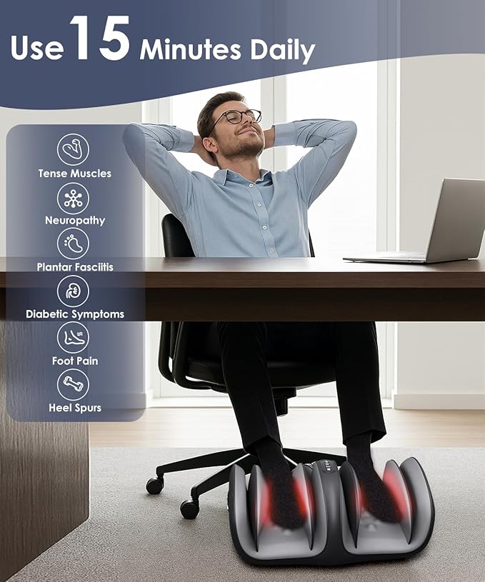 Foot Calf Massager with Heat Air BagShiatsu Feet Massagers Machine with Massage RollerAuto-Off Timers - Deep Kneading Relief for Plantar FasciitisNeuropathyDaily Fatigue (Gray)