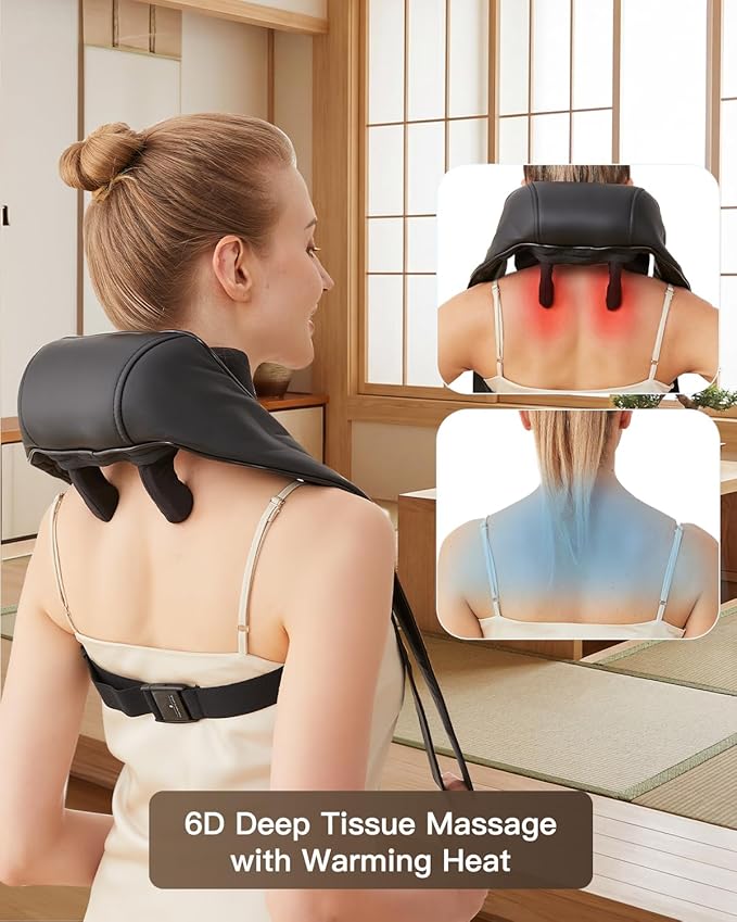 Neck &amp Shoulder Massager with Heat 6D Deep Tissue Shiatsu Kneading for Neck Shoulders &amp Upper Back Hands-Free Relief After Work