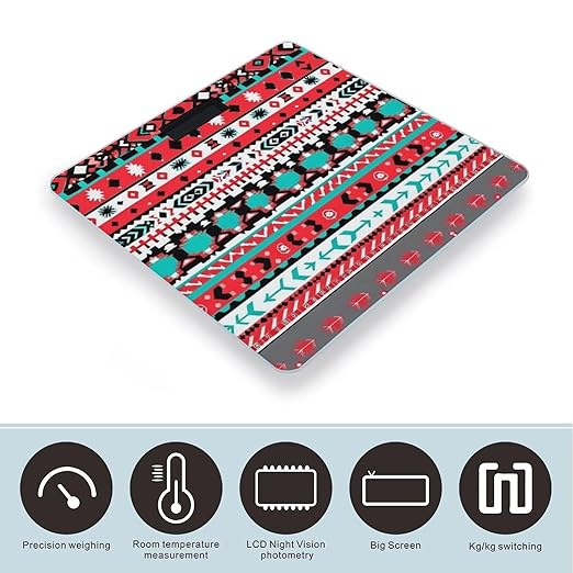 Men's Smart Scale for Body Weight Digital Bathroom Weighing Scale Automatic Switch Energy Saving Scale Geometric Indiana Western Southwest Tribal Ethnic Aztec Red Turquoise