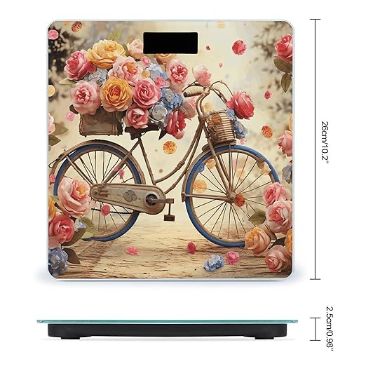 Flower Bicycle Scale for Body Weight Precision Bathroom Weighing Scales with Back Lit LCD Display Sturdy Tempered Glass Body Weight Scales Digital Bathroom Scale 400lb