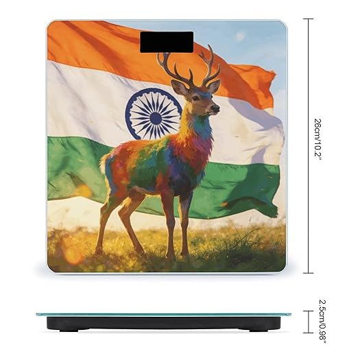 Colorful Deer and National Flag Weight ScaleClear LED Display Bathroom Digital Weighing ScaleTempered Glass Digital Bathroom Scale for Body Weight Capacity Up to 400 Lbs