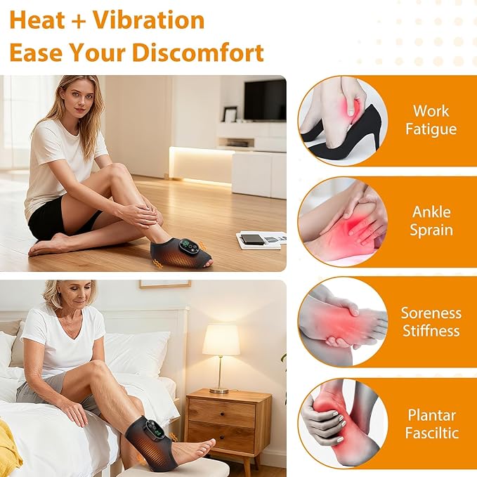 Cordless Ankle Massager with Heat Foot Massager Ankle Heating Pad Wrap for Pain Relief 6 Heats 3 Vibrations Timer &amp Auto Shut Off