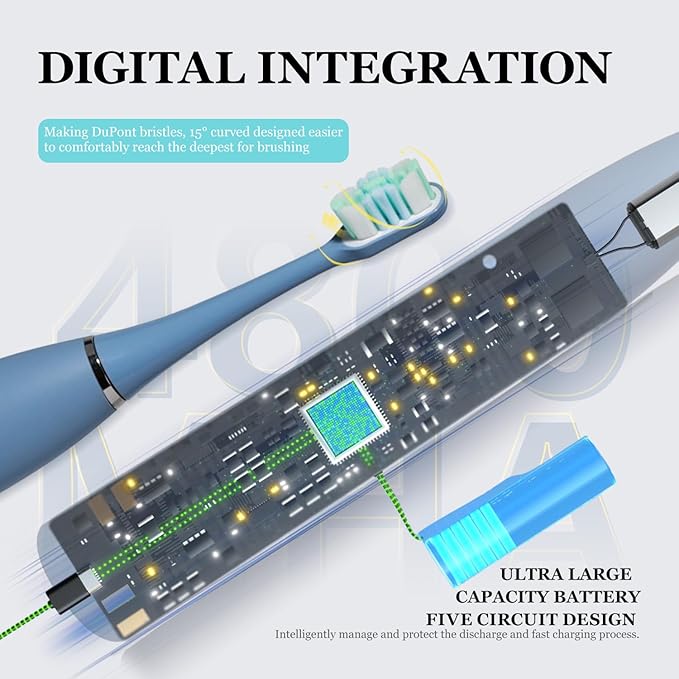 Foldable Electric Toothbrush for Adults – Dual UV Sanitization 272 Sonic Modes USB-C Rechargeable 4 Brush Heads Leather Travel Case Portable Blue Toothbrush
