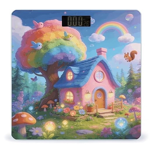 Fairy Tale House Smart Scale for Body Weight Digital Bathroom Scale Toughened Glass Weight Scale with Large LCD Backlight Display High Precision Scales Weighing Machine