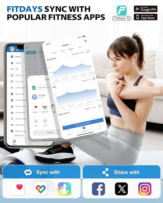 ABLEGRID Smart Body Fat Scale Rechargeable Digital Bathroom Scale for Body Weight Gradient Trends and Difference in Change Display 22 Body Metrics BMI Muscle Mass Heart Rate Water Weight 400lb