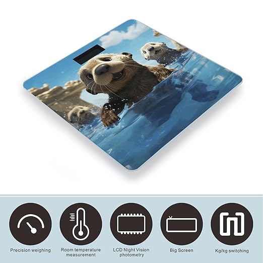 Lovely Sea Otter PrintScale for Body Weight with LCD High Precision Weighing Scales Fashion Sturdy Tempered Glass Weight Scales Easy-to-Read Digital Bathroom Scale for Daily 400lb