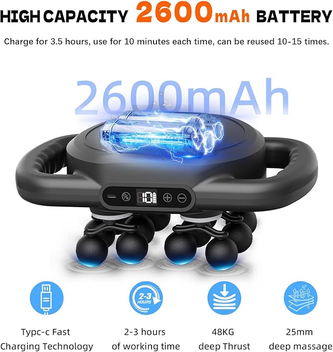 AdamPark 12-Head Deep Tissue Massager Gun Electric Muscle Massager Handheld Massage Gun with 9 Modes Quiet Massager for Back Pain Full Body Muscle Pain Relief Ideal Gifts for Women Men