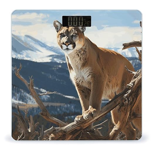Panther Mountain Lion Bathroom Scale Automatic Power On/Off Body Scales LCD Backlight Display Square Digital Scale Rounded Corners Bathroom Scales for Home Bedrooms