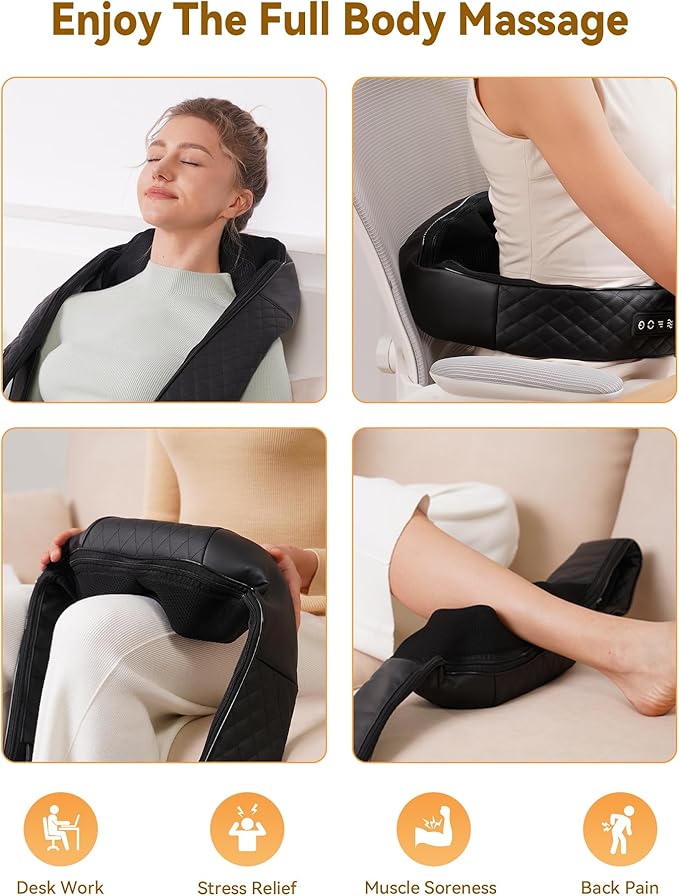 KNQZE Shiatsu Cordless Neck and Back Massager with Heat Rechargeable Neck and Shoulder Massager 4D Deep Tissue Kneading Massage for Leg Full Body Muscle Pain Relief 2026 Upgraded Ergonomic Design