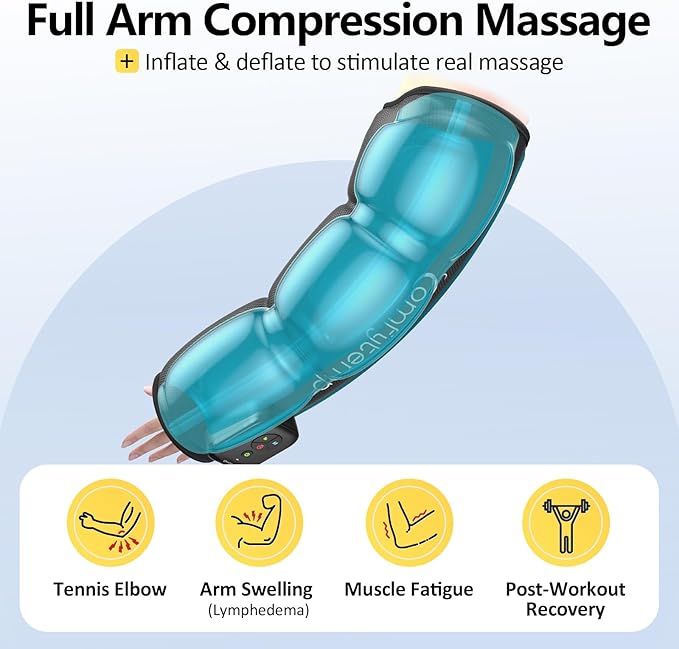 Comfytemp Air Compression Therapy Device K1065 Cordless Full Arm Massager for Circulation and Pain Relief Portable Massage Sleeve for Wrist Hand Forearm
