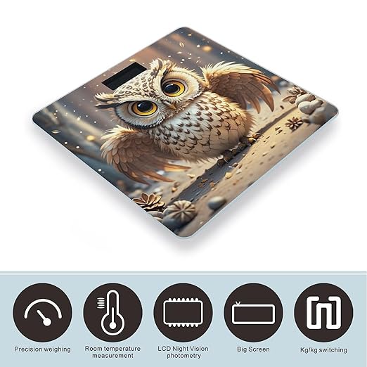 Cute Owl Scale for Body Weight Accurate Digital Bathroom Scale Toughened Glass High Precision Scales Smart Weight Scales with Large LCD Backlight Display Weighing Machine