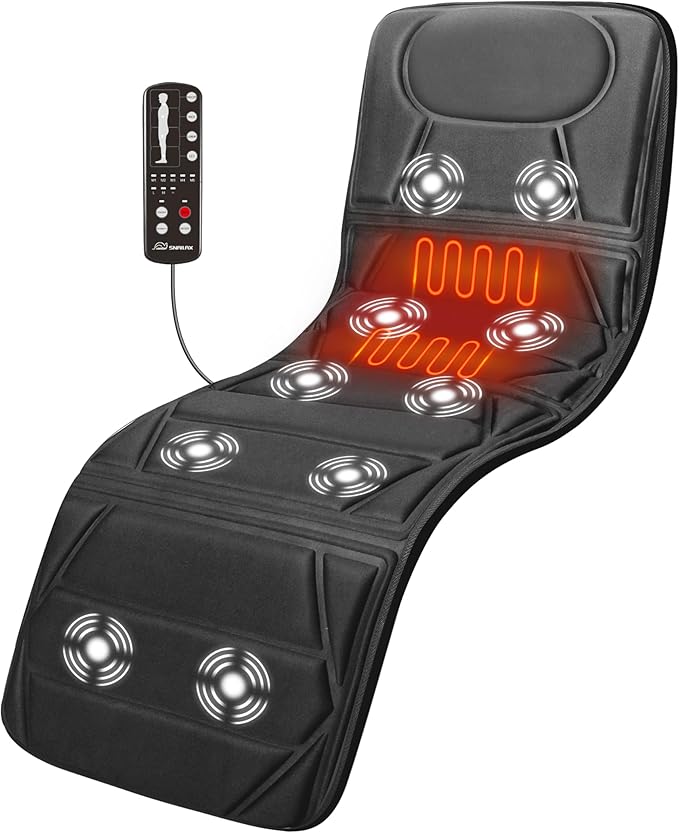 Snailax Massage Mat with Heat Back Massage Pad for Bed Chair 10 Motors Vibrating Massage Mattress Pad with 2 Heating Pads for Back Full Body MassagerBlack