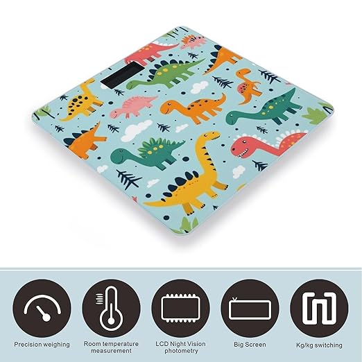 Men's Smart Scale for Body Weight Digital Bathroom Weighing Scale Automatic Switch Energy Saving Scale Funny Dinosaurs Mint Green Cute Cartoon