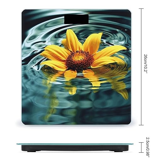 Sunflower in Water Bathroom Scale for Body Weight Bathroom Weighing Scale with Backlit LCD Display Highly Accurate Measures Weight Up to 180kg