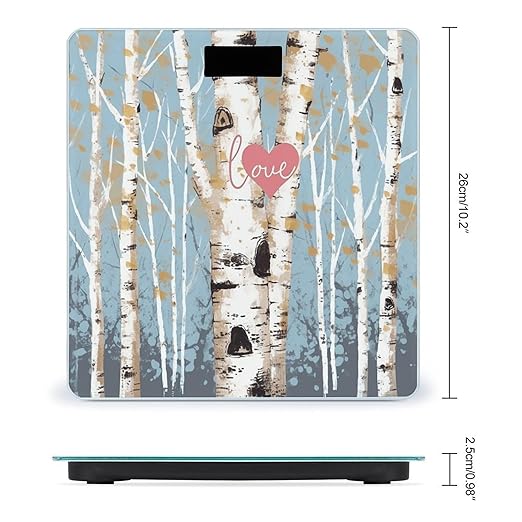 Love Birch Tree Scale for Body Weight Anti-Slip Tempered Glass Digital Bathroom Scales Clear LCD Display Weighing Scale Safe Rounded Corners Smart Scales
