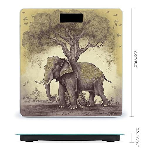 Asian Elephant with Tree Scale for Body Weight Highly Accurate Digital Bathroom Scale Sturdy Tempered Glass Weighing Scales with LCD Display Fashion Body Fat Smart Scales 400lb